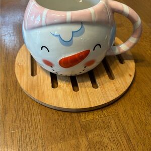 Cute Snowman Ceramic Coffee Mug with Pink Accent